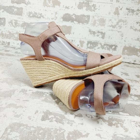 New Lucky Brand Millinda Brown T-strap Espadrille Wedge Heel Sandals i765 - Picture 8 of 12